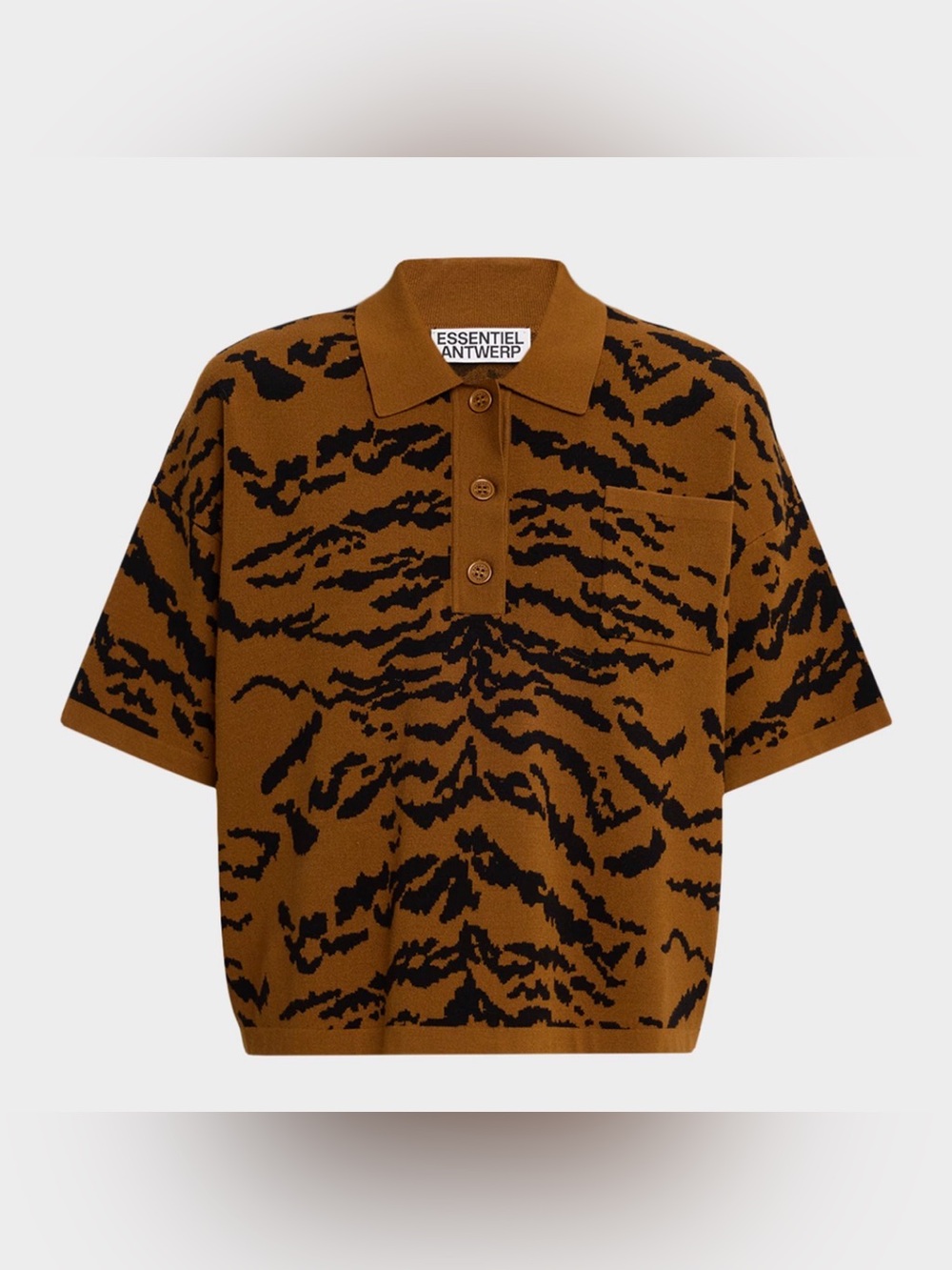 NWT Essential Antwerp Intarsia Zebra/Tiger Knitted Polo in Cinnamon Sz M